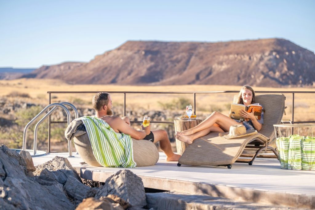 A couple at a resort in Namibia.