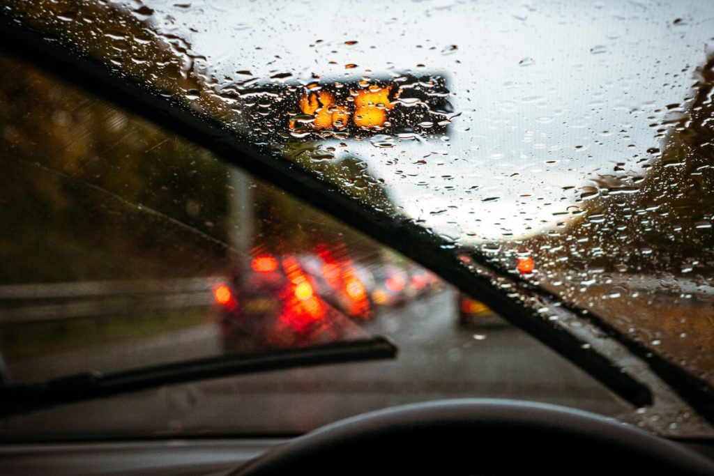 Driving in the rain.