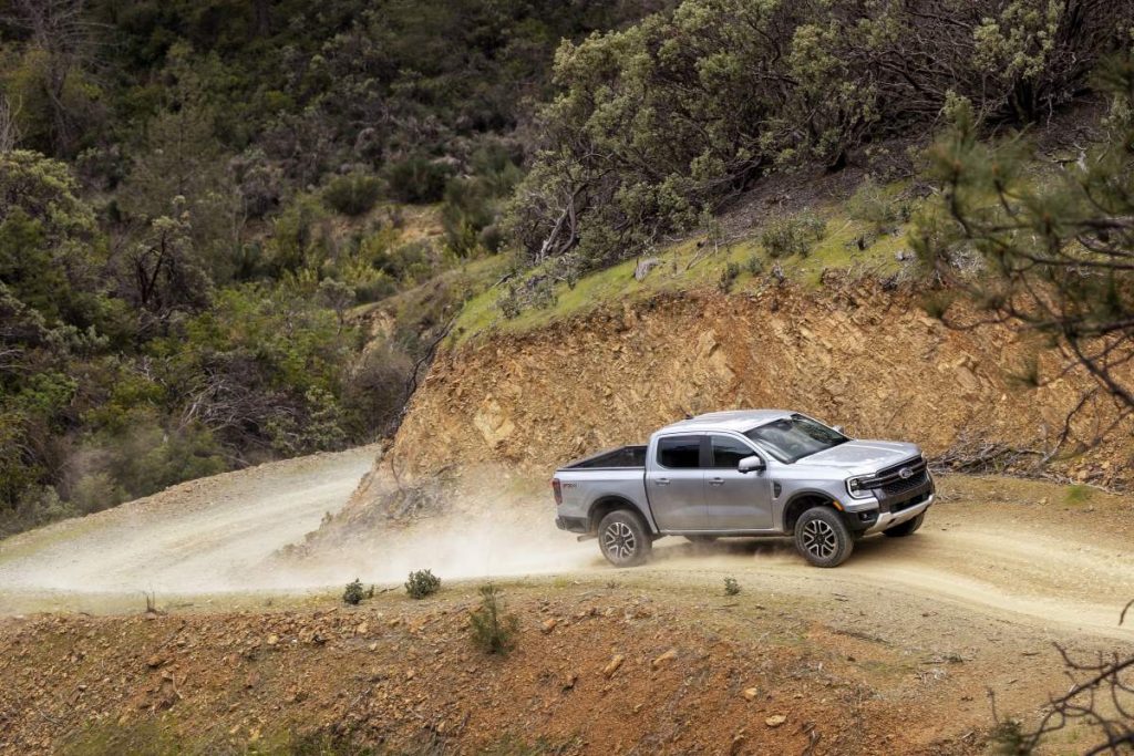 The new Ford Ranger on a hill.