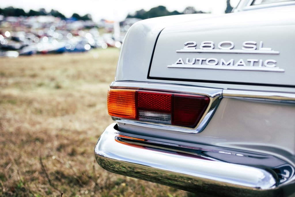 A vintage Mercedes-Benz at a car show.