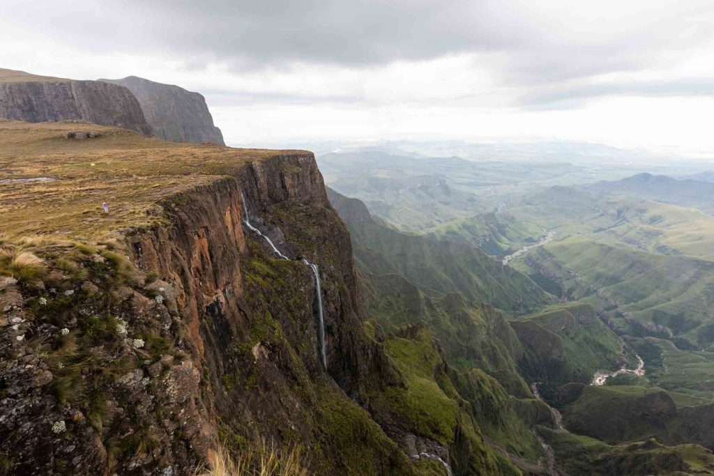 Scenic Tugela falls waterfall in moody weather.