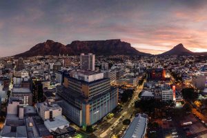 The Cape Town skyline at sunset.